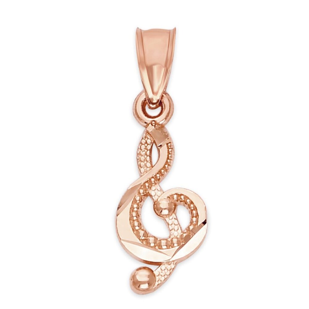Solid 10k Rose Gold Treble Clef Pendant - Musical Jewelry Gifts for Her